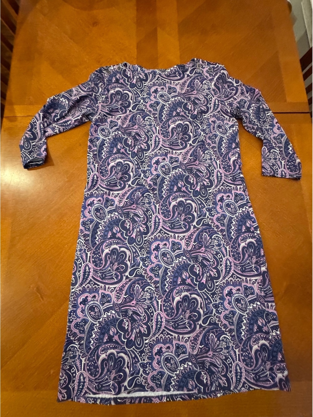 Talbots Purple Paisley Print Long Sleeve Dress L 1394